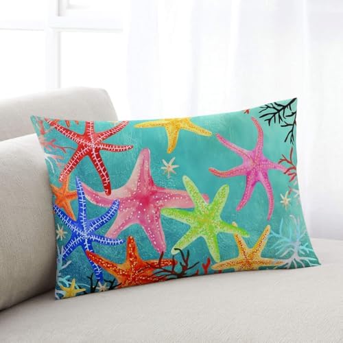 Outdoor Pillow Covers with Inserts,Coastal Colorful Starfish