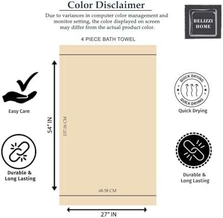 Belizzi Home 4 Pack Bath Towel Set 27x54, 100% Ring Spun Cotton, Ultra