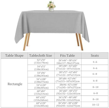 Grey Linen Tablecloth 60x120 Inch Farmhouse Gray Geometric Lines