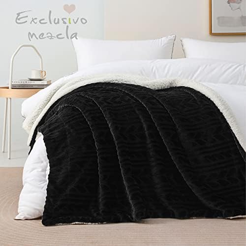 Exclusivo Mezcla Sherpa Fleece Throw Blanket, 50x70 Inch, Dark Black