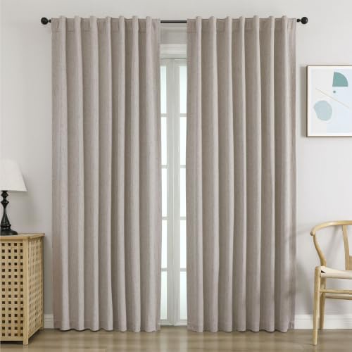 Faux Linen Blackout Curtains for Bedroom 108 Inches Long, Cream