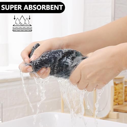 Homaxy 100% Cotton Kitchen Towels and Dishcloths Set of 16, Black &