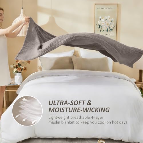 EMME Muslin Cotton Blanket Adults Heather Brown Queen 90"x90"
