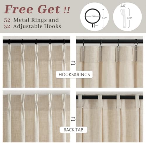 Extra Long 108 Inch Pinch Pleated Natural Living Room Curtains 4