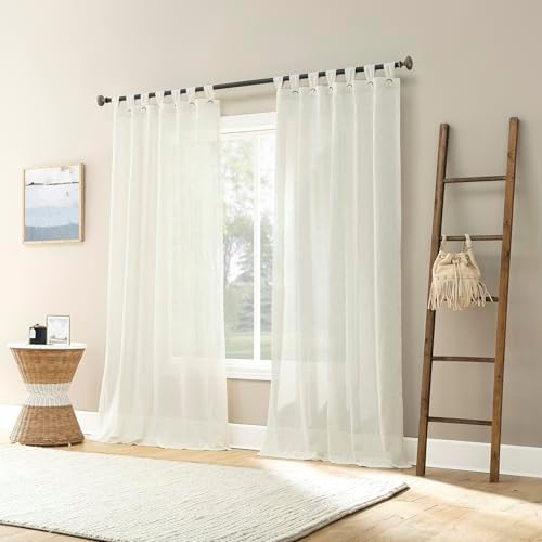 No. 918 Lennox Linen Blend Sheer Tab Top Curtain Panel, Linen, 50" W x