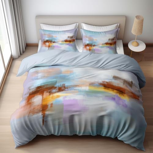 King Duvet Cover Set Soft Microfiber Abstract Patterns Light Color