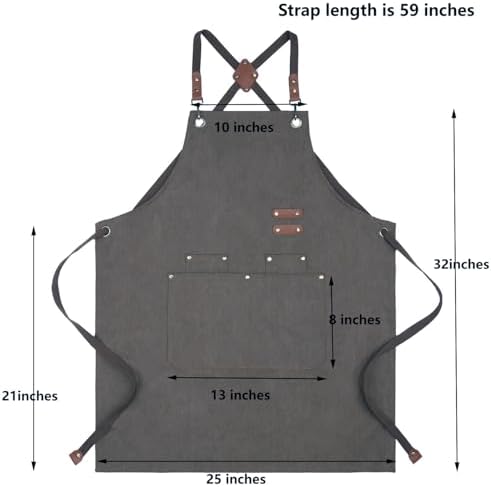EURYNOME Kitchen Bib Apron with Large Pockets, Heavy Duty Canvas
