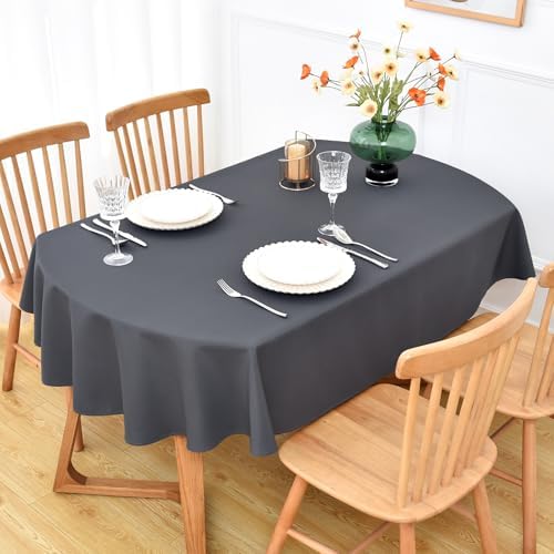 NEWISHER Oval Gray Tablecloth 60 x 102 inch, Polyester Oval Table