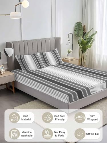 Gray Vertical Stripes Twin XL Fitted Sheet Set, Retro Simple Neutral