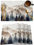 Placemats Set of 8, Tan Trees Forest Woven Placemat, Linen Place Mats