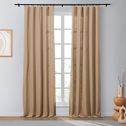 TWOPAGES Linen Textured Cotton Curtain 96 Inches Long 4-in-1 Header