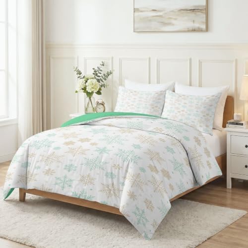 King Duvet Cover Set Soft Microfiber Christmas Snowflakes