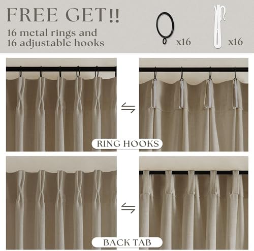 Extra Long Pinch Pleated Linen 108 Inch Curtains Tan Brown 2 Panels