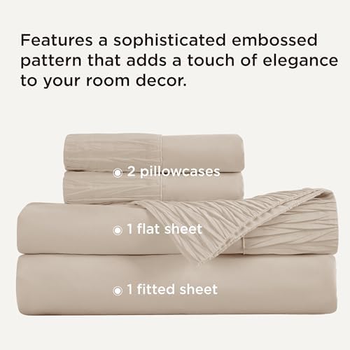 Bedsure Queen Size Light Khaki Sheet Set and Boho Duvet Cover Set with