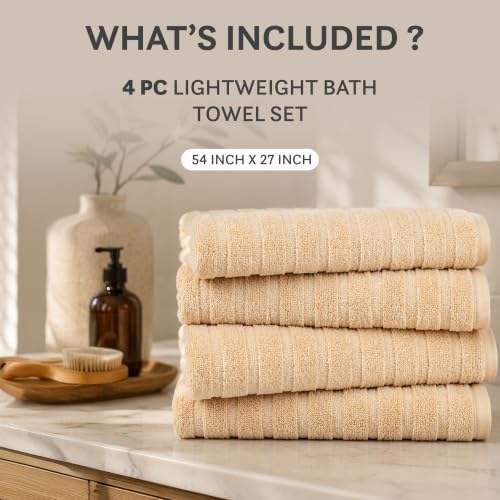 TRIDENT Beige Bath Towels Set of 4, 100% Cotton Quick Dry Bath Towel