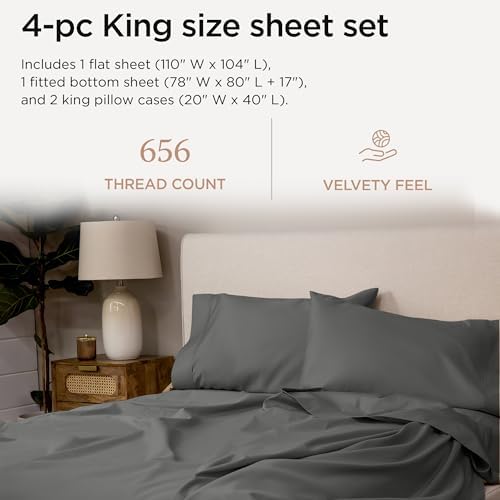 Threadmill 656 Thread Count Supima Cotton King Sheet Set, Sateen, Dark