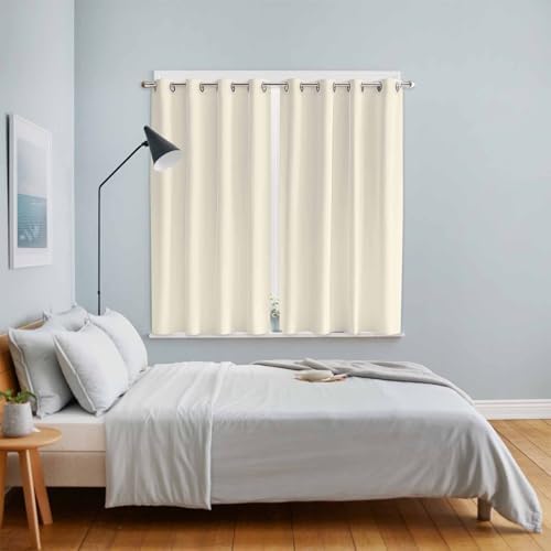 Cream Window Curtain Panels 84 Inches Long, Farmhouse Solid Beige