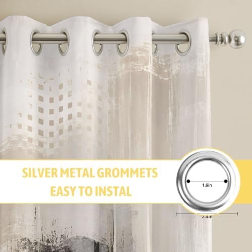 Brown Black Abstract Window Curtains Panels with Silver Grommet,Modern