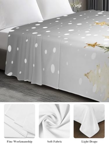 Cal King Size Flat Sheet Only, Christmas Tree on Gray Bed Top Sheet