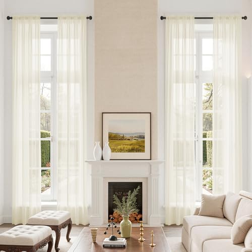 Extra Long Semi Sheer Curtains 17Ft, Rod Pocket 2 Story Drapes Light