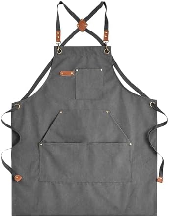 Canvas Chef Apron for Men and Women, Cotton, Cross-Back, 5 Pockets