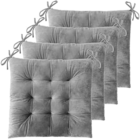 ELFJOY 4 Pack Chair Cushions for Dining Chairs with Ties Grey 16"x16"
