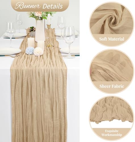 10 Pack Beige Cheesecloth Table Runner 10FT Boho Romantic Gauze Table