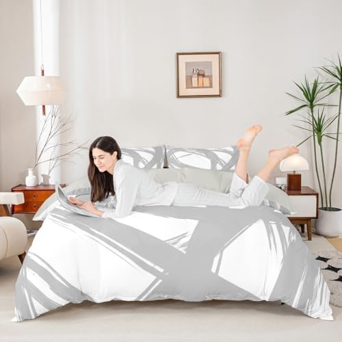 Erosebridal Gray and White Abstarct Queen Comforter Cover for Adult