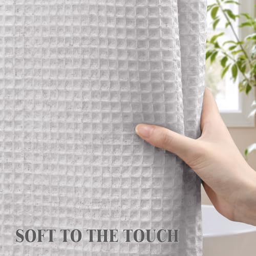 Linen Waffle Weave Shower Curtain for Bathroom, Light Grey 72" W x 72"