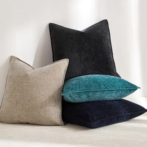 JUSPURBET Chenille Decorative Throw Pillow Covers 18x18 Set of 2,Black