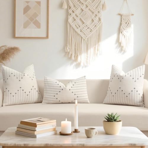 YCOLL Boho Outdoor Throw Pillow Covers 18x18 Set of 2 Neutral Woven