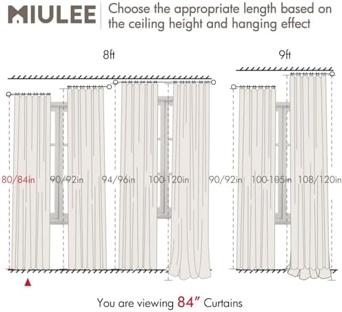 MIULEE 100% Blackout Back Tab Pleat Linen Curtains 50" Wx84 L,Ivory