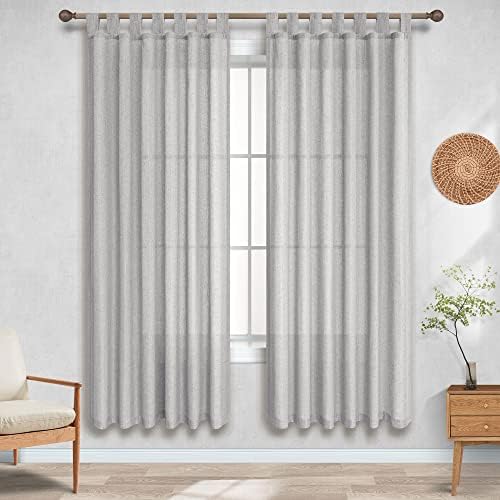 Light Grey Curtains 63 Inch Length for Bedroom 2 Panels Set Tab Top