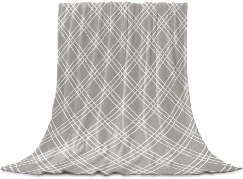 Flannel Fleece Blanket 60" x 80", Grey Tartan Microfiber Cozy Soft
