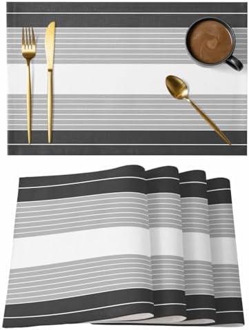Cotton Linen Placemats for Dining Table Set of 8 Gray Gradient