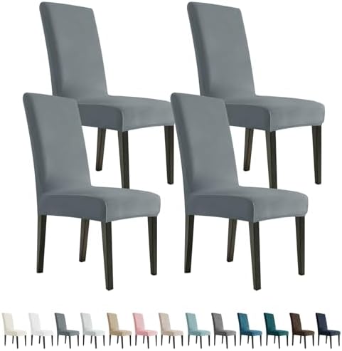 YEMYHOM Real Velvet Dining Chair Covers Set of 4, Stretch Parsons