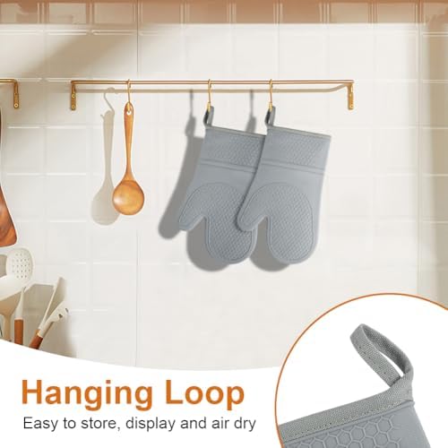 AUAUY Oven Mitts with 2 Potholders, Silicone Oven Gloves, Grey