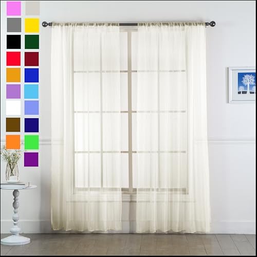 Set of 2 Sheer Curtain Panels Solid Color Rod Pocket Breathable &