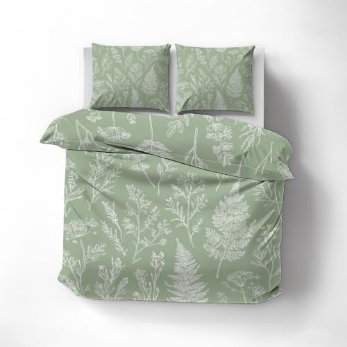Sage Green Duvet Cover California King Botanical Bedding Set