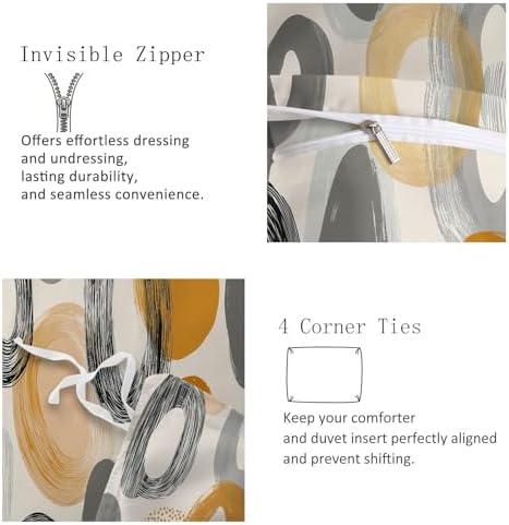 Abstract Geometric Neutral Color Circles Duvet Cover Set King 3 Pieces
