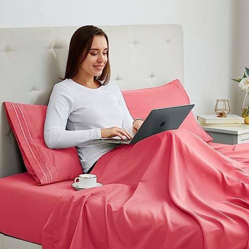 Nestl Coral Pink Pillow Cases Queen Size Set of 2, Soft Queen Pillow