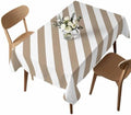 Country Taupe White Stripe Waterproof Tablecloth Rectangle Washable