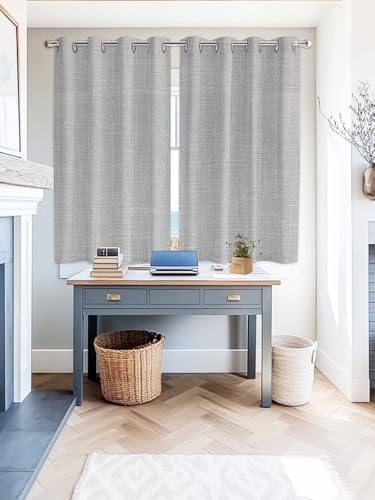 Grey Farmhouse Window Curtains 63 Inch Length, Vintage Country