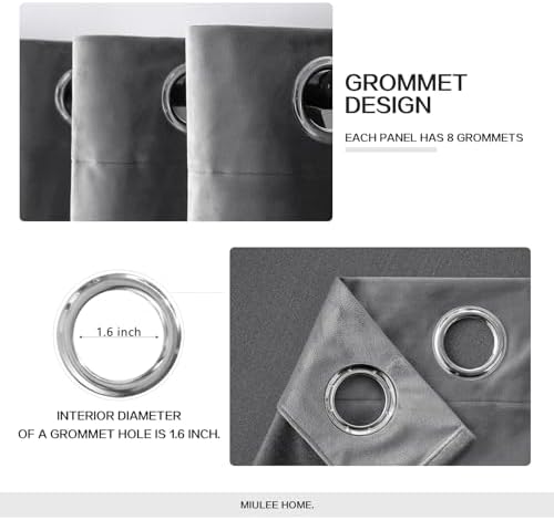 MIULEE Velvet Blackout Curtains Grey 52 x 84 Inch Length 2 Panels