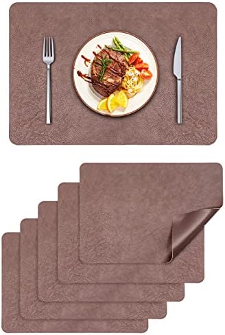 CAMAL 6PCS Double Sided Faux Leather Place Mats Stain Resistant PU