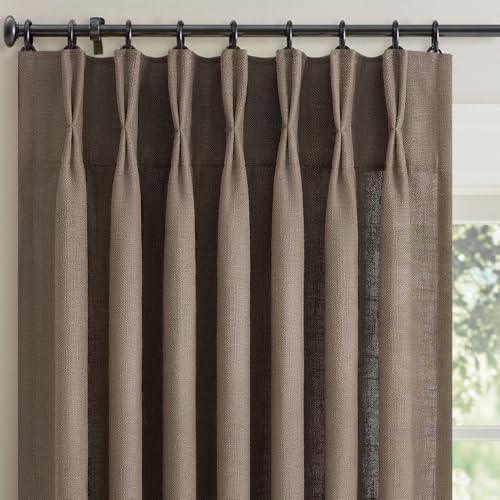 Dark Taupe Linen Curtains Pinch Pleated 94 Inch Long 2 Panels for