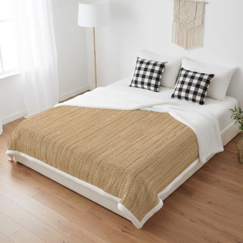 Sand Brown Sherpa Fleece Throw Blanket Country Vintage Minimalist