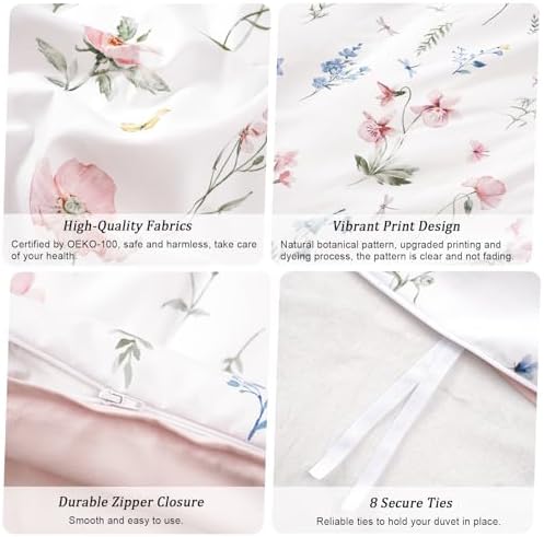 PHF Ultra Soft Floral Duvet Cover King Size, Printed Garden Bedding