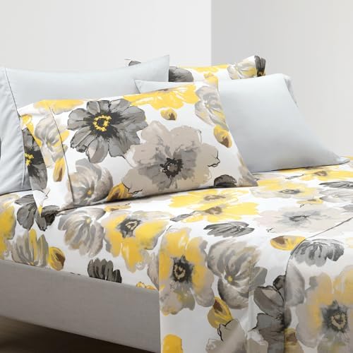 Lush Decor Leah Soft Floral Sheet Set, 6 Piece Set, Queen, Yellow &