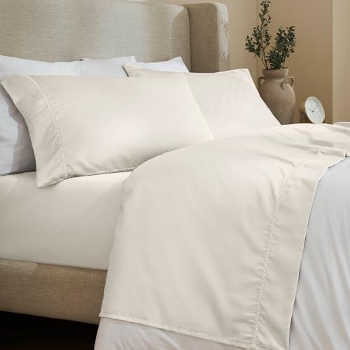 SUPERIOR Cotton Blend 600 TC Embroidered Hem Bed Sheets, Split King